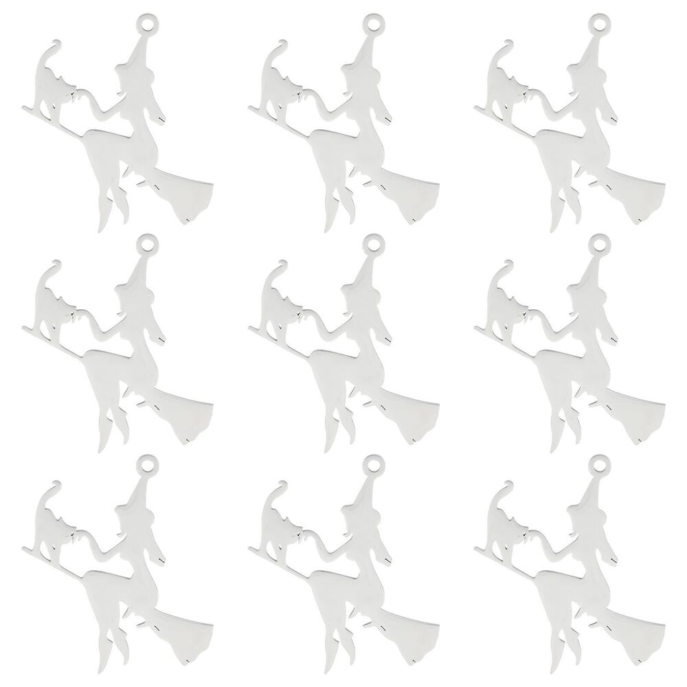 6314 1 Box 10Pcs Stainless Steel Halloween Charms Witch Charm Wizard Hat